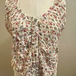 At Last 100% Cotton Floral Ruched Women's Top Medium